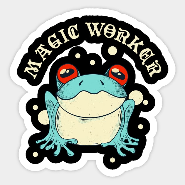 Magic Worker Frog Cottagecore Aesthetic Sticker by Foxxy Merch